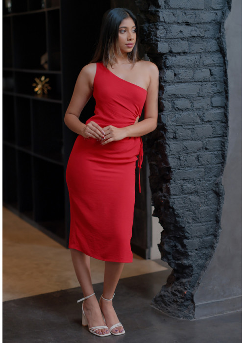 ANDREA ONE SHOULDER RED DRESS